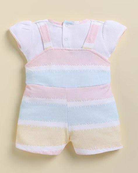 Multicolor Striped Girls Dungaree