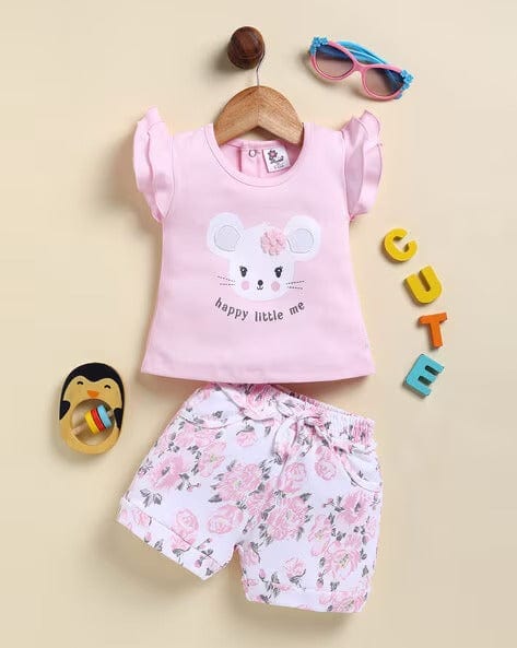 Pink Printed Clothing Sets For Girls