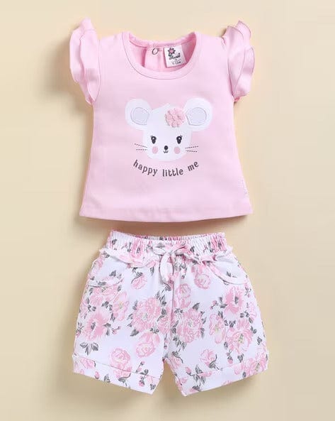 Pink Printed Clothing Sets For Girls