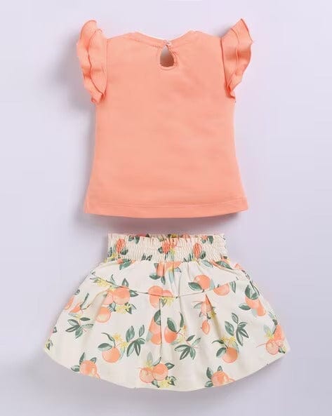 Girls Printed Orange Skirt With Top