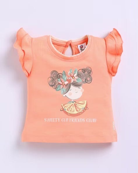 Girls Printed Orange Skirt With Top