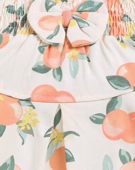 Girls Printed Orange Skirt With Top