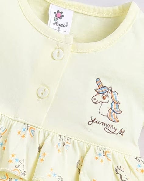 Yellow Floral Printed Frock For Girls