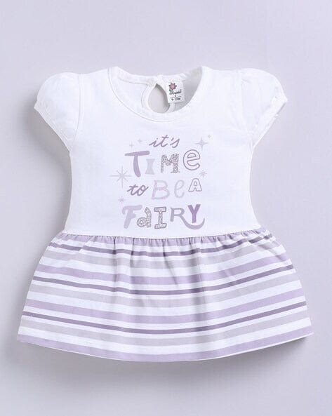 Striped White Frock For Girls