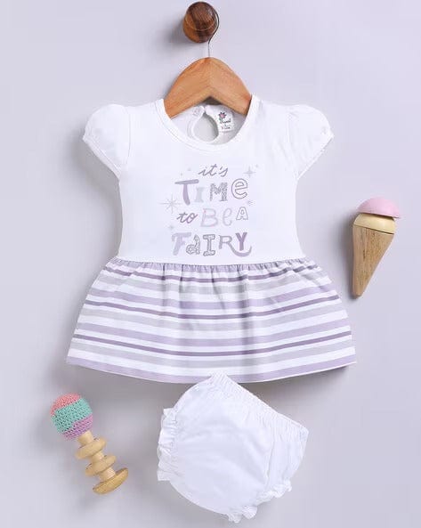 Striped White Frock For Girls
