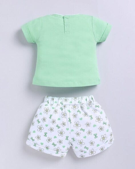 Florar Print Green Clothing Sets For Girls