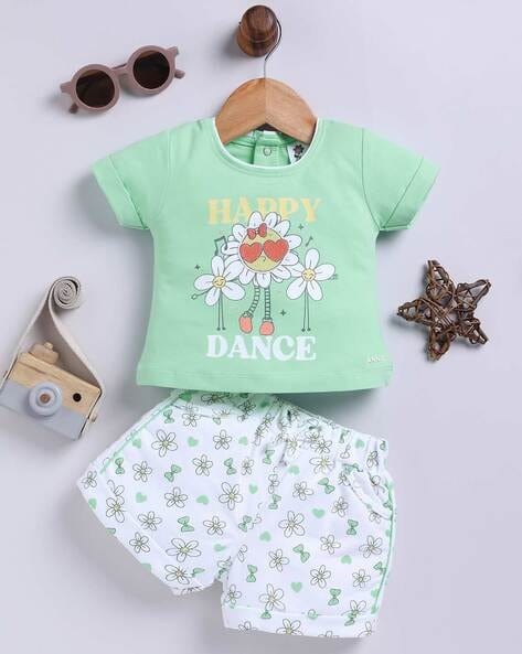 Florar Print Green Clothing Sets For Girls