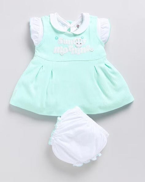 Green Frock With Collar Tshirt For Girls