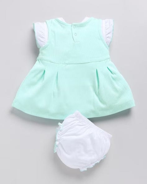 Green Frock With Collar Tshirt For Girls