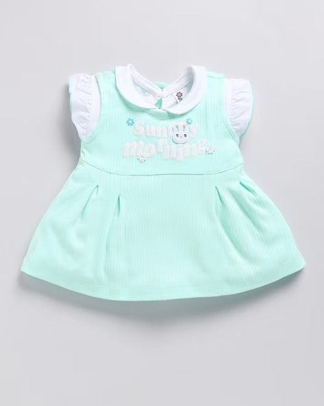 Green Frock With Collar Tshirt For Girls