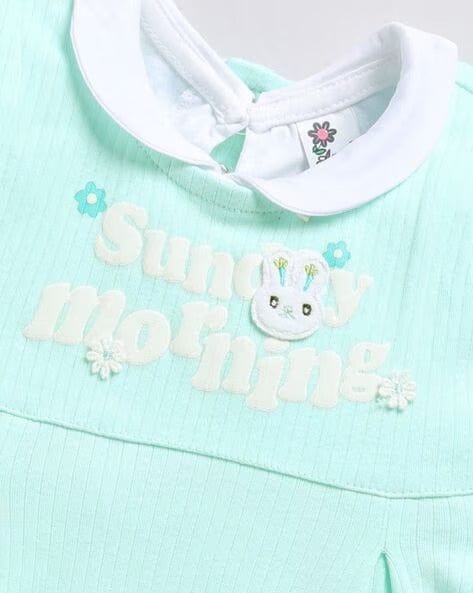 Green Frock With Collar Tshirt For Girls