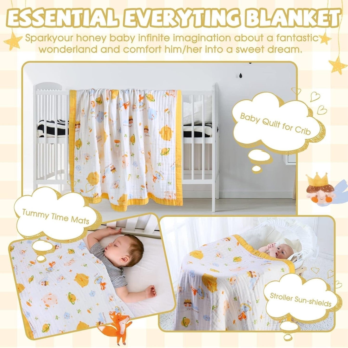 Yellow Muslin Dohar For babies | 100% Muslin Cotton | 6 Layers