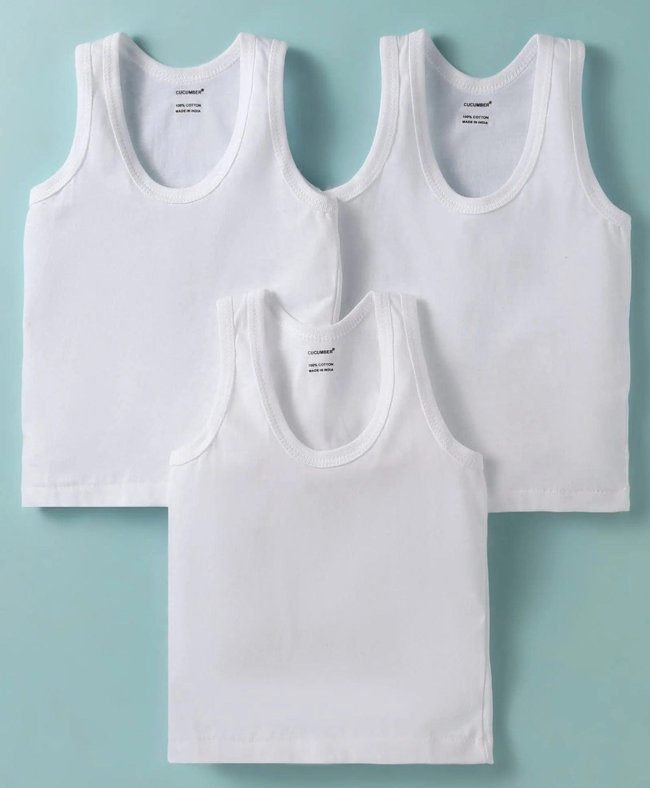 Cucumber White Vest For Boys | Pack of 3 | 0-24M