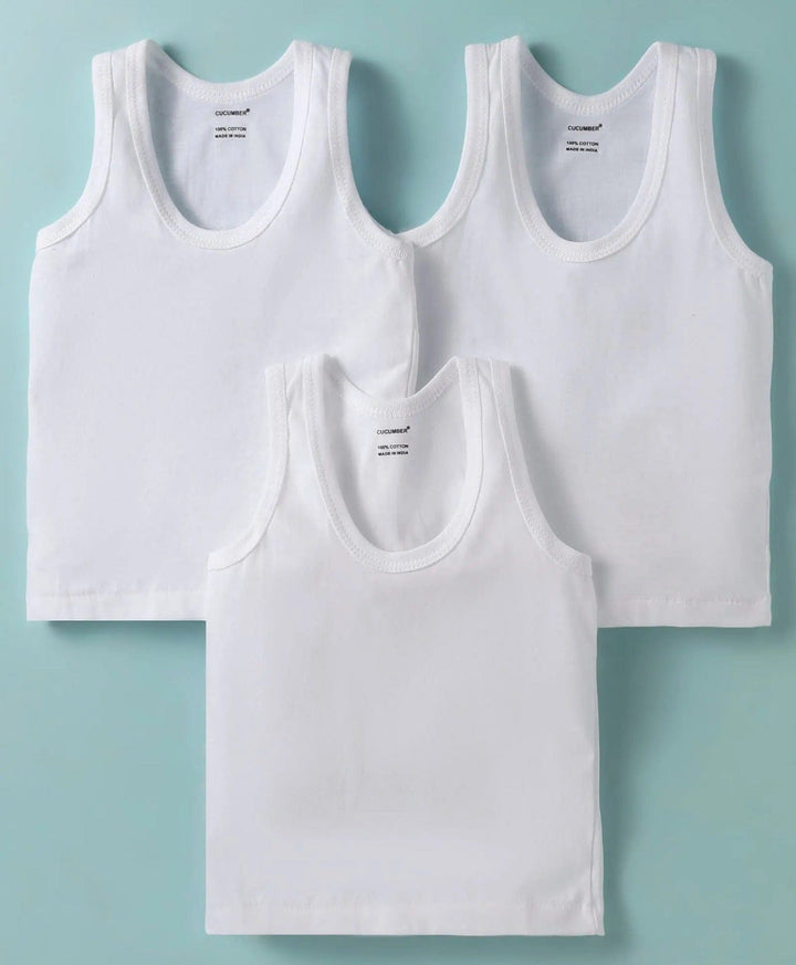 Cucumber White Vest For Boys | Pack of 3 | 0-24M