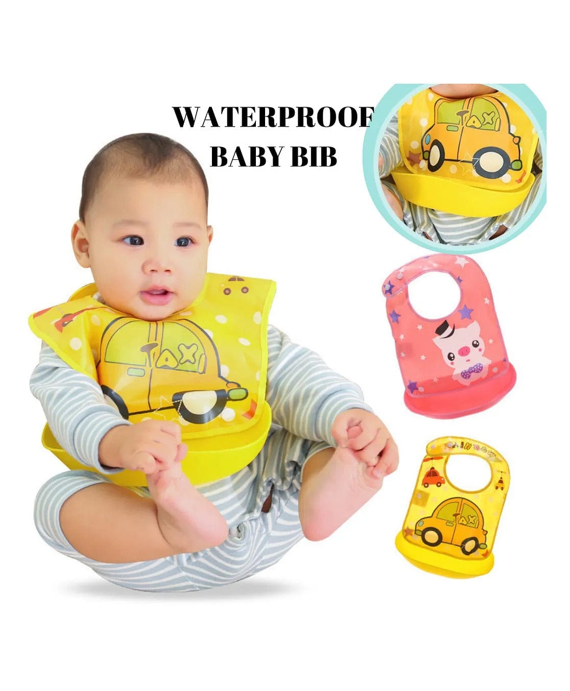 Waterproof Feeding Bibs With Food Catcher For Babies | Pack of 2 | Unisex