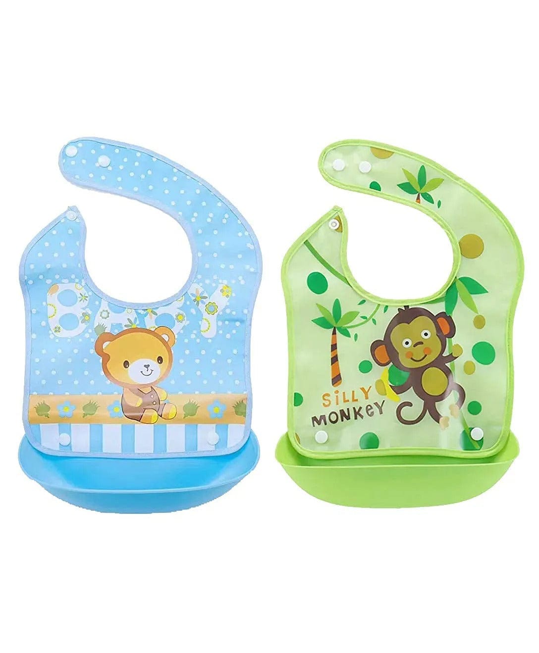 Waterproof Feeding Bibs With Food Catcher For Babies | Pack of 2 | Unisex