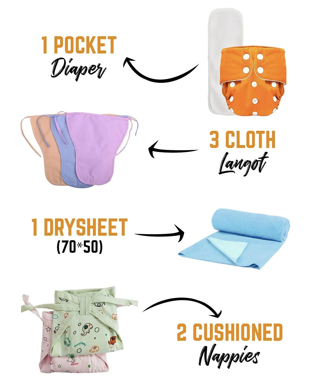 NewBorn Baby Combo | Diaper Combo For NewBorn  | Pack of 7 | MultiColor