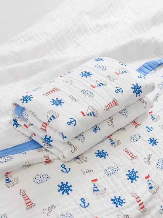 6 Layers Muslin Dohar For Newborn baby | 100% Cotton | Blue