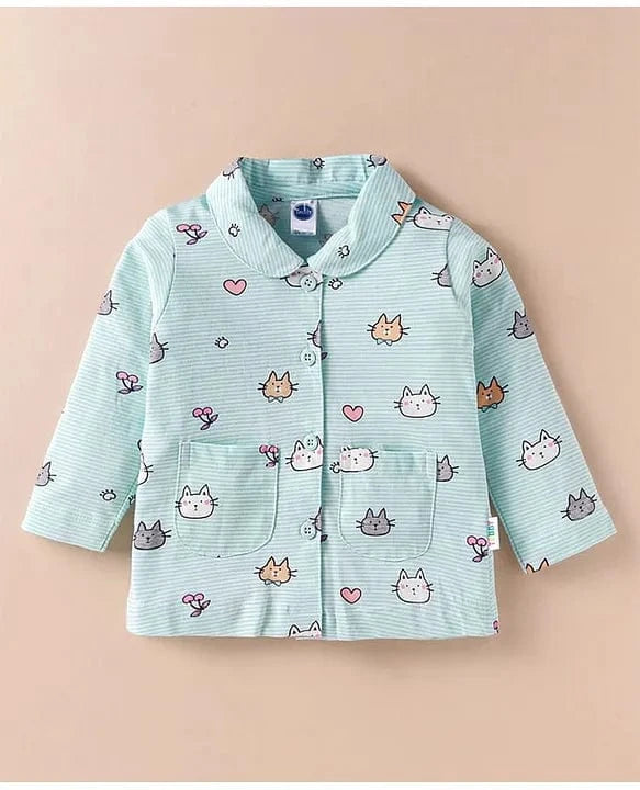 Blue Teddy Girls Full Sleeve Sleepwear Set