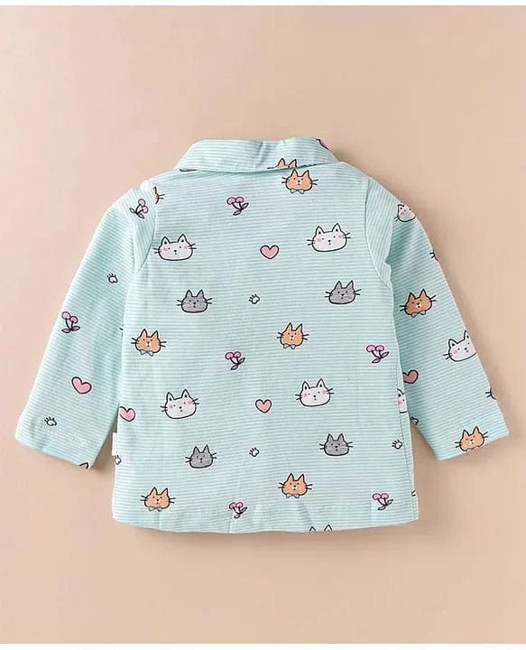 Blue Teddy Girls Full Sleeve Sleepwear Set