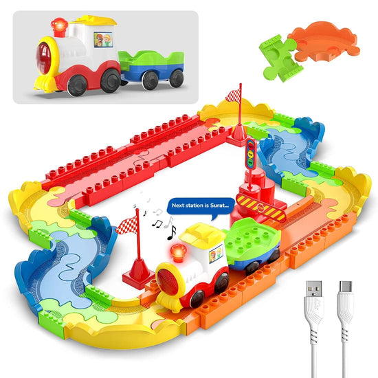 Toy Train Set with Colorful & Multiple Track Layout