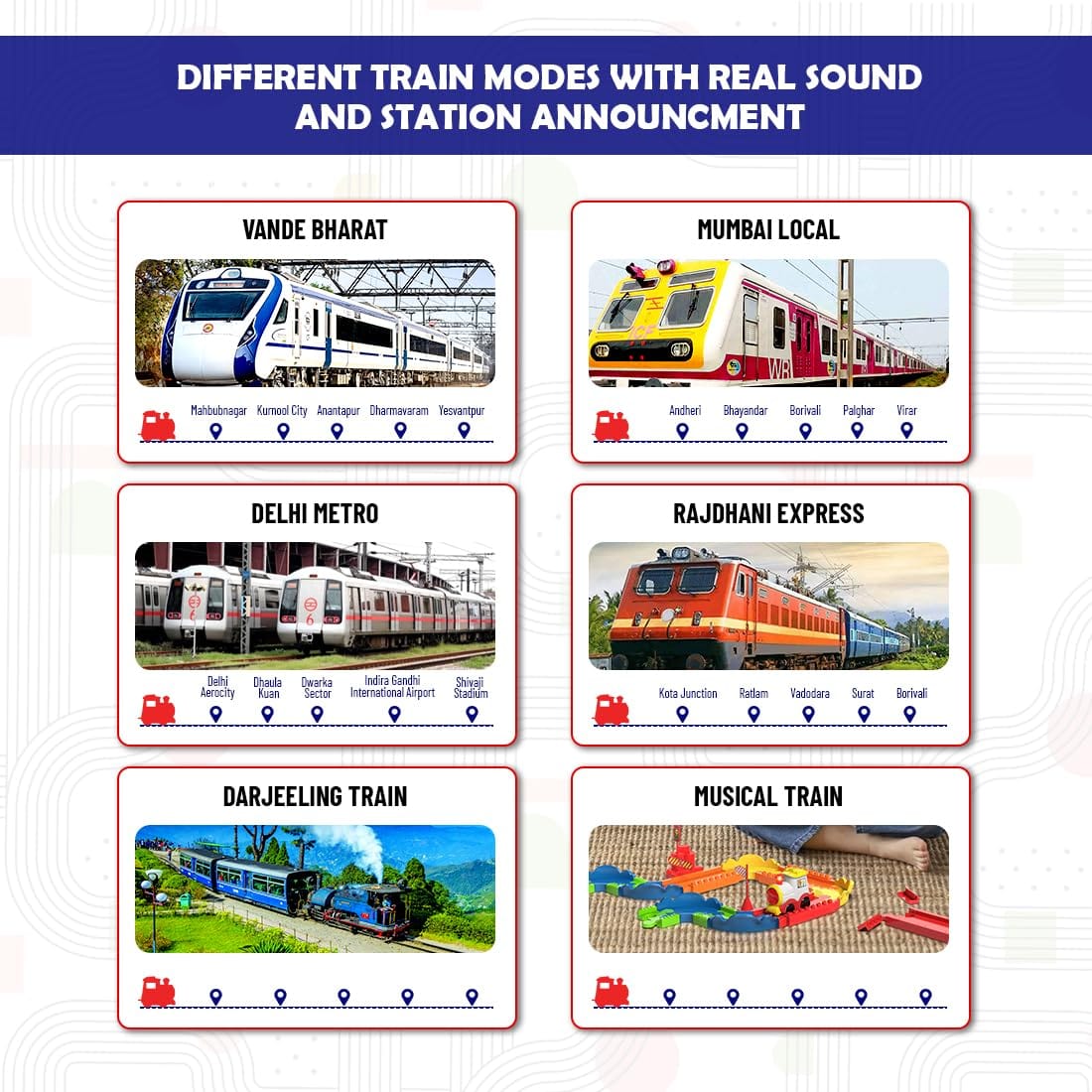 Toy Train Set with Colorful & Multiple Track Layout