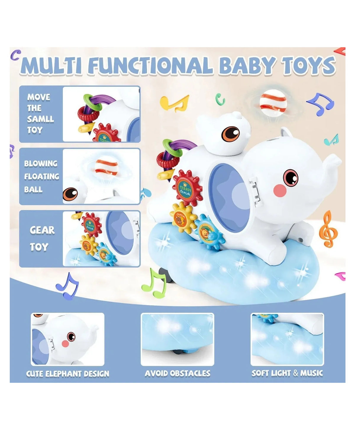Funny Elephant Musical Walking Toy for Kids 3+ | Moving Elephant with Lights, Sounds & Floating Ball