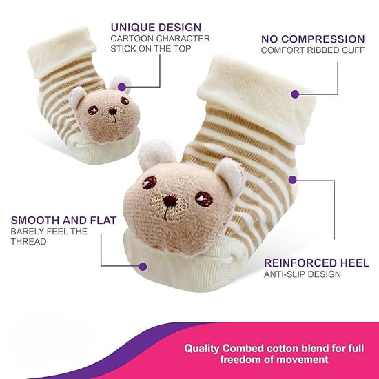 Fancy Cotton Socks For Newborn Babies | Multicolor | Unisex | Pack of 3