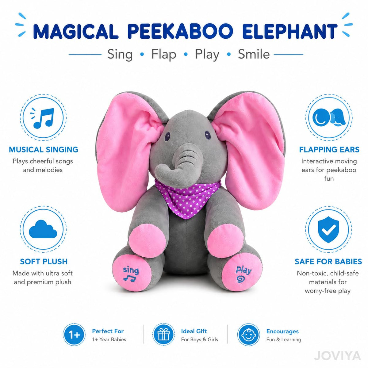 Peekaboo Musical Elephant Toy for Babies | Talking Plush Toy with Moving Ears
