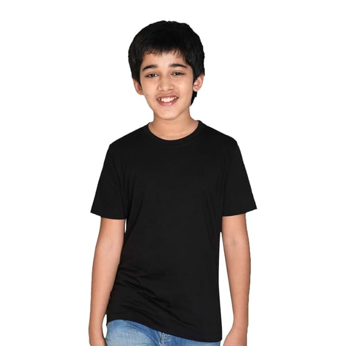 Boys Cotton Black T-Shirt | Round Neck, Half Sleeve