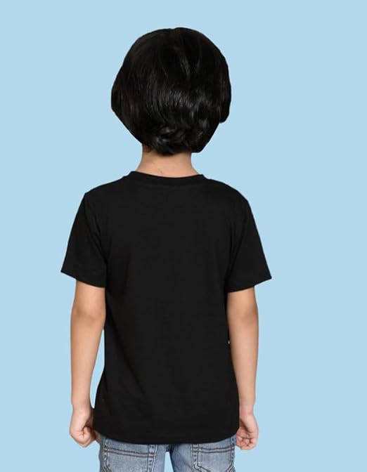 Boys Cotton Black T-Shirt | Round Neck, Half Sleeve