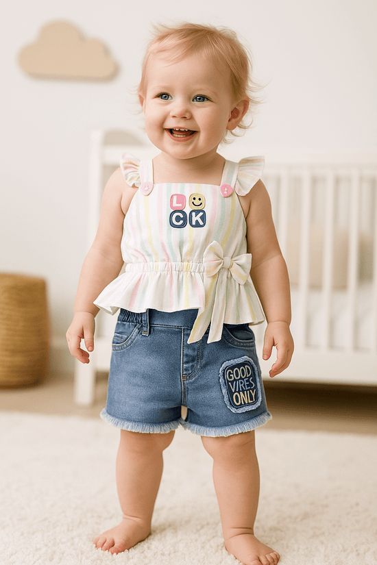 Clothing Sets For Girls | Sleeveless Top With Denim Shorts