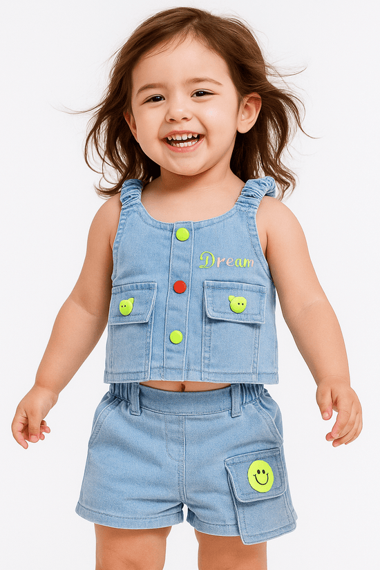 Clothing Sets For Girls | Sleevless top & Denim Shorts | Pack of 1