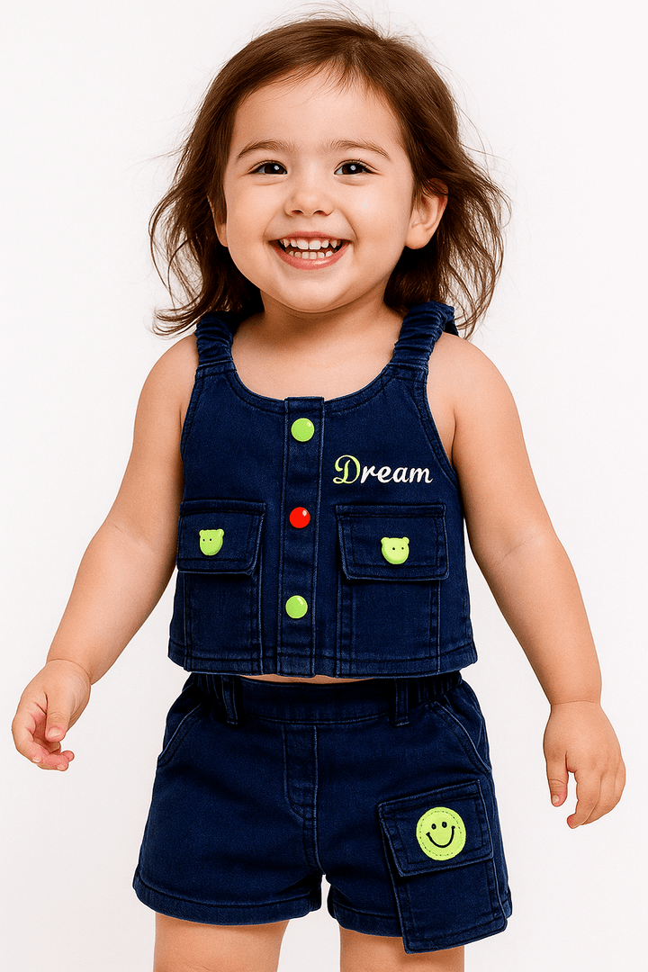 Clothing Sets For Girls | Sleevless top & Denim Shorts | Pack of 1