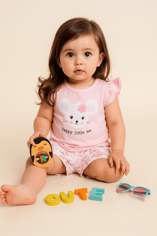 Pink Printed Clothing Sets For Girls