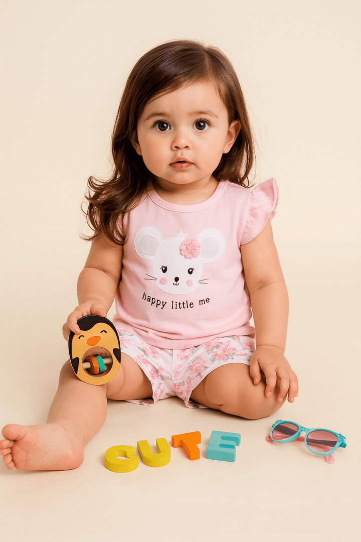 Pink Printed Clothing Sets For Girls