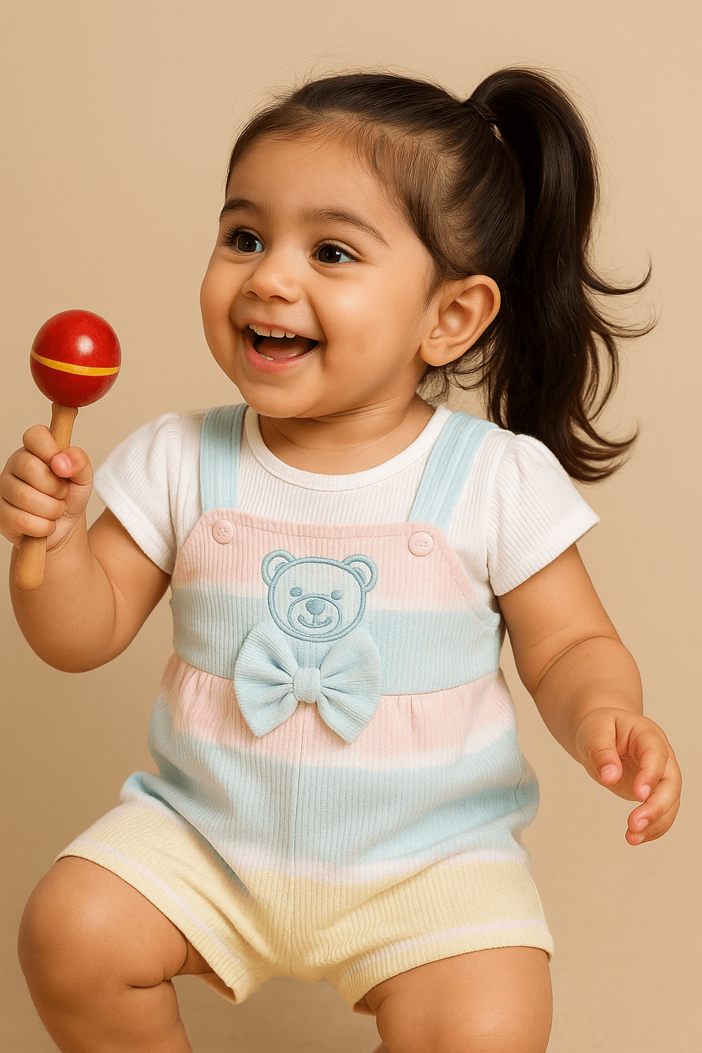 Multicolor Striped Girls Dungaree