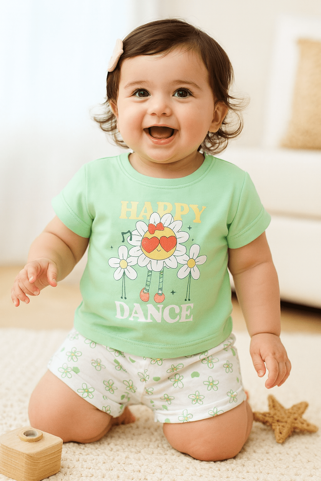 Florar Print Green Clothing Sets For Girls