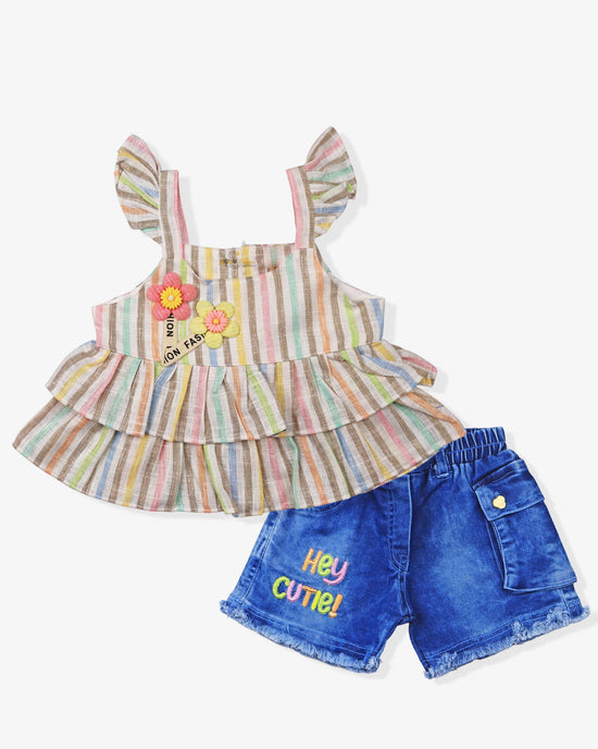 Multicolored Stripped Clothing Set For Baby Girl | Sleveless