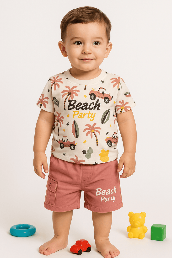 Printed Clothing Set for Boys With Solid Shorts