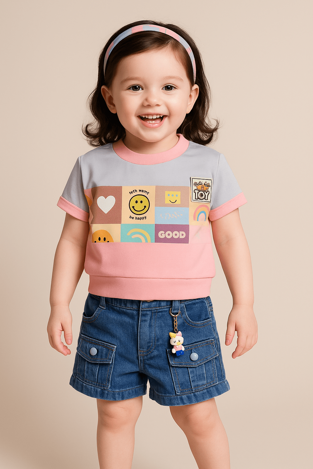 Pink Clothing  Summer Sets For Baby Girl | Pink Tshirt With Denim Shorts