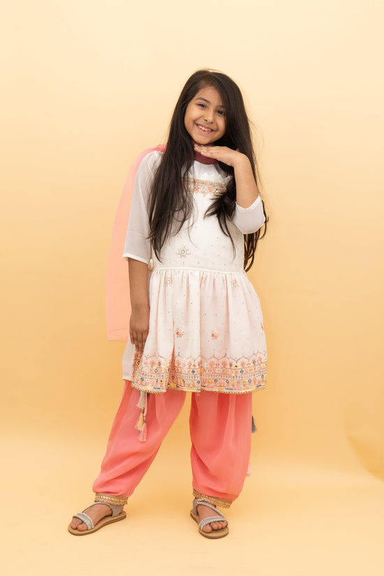 Cute Peach Girls Dhoti Set