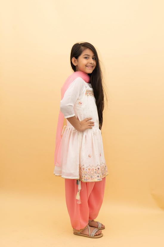 Cute Peach Girls Dhoti Set