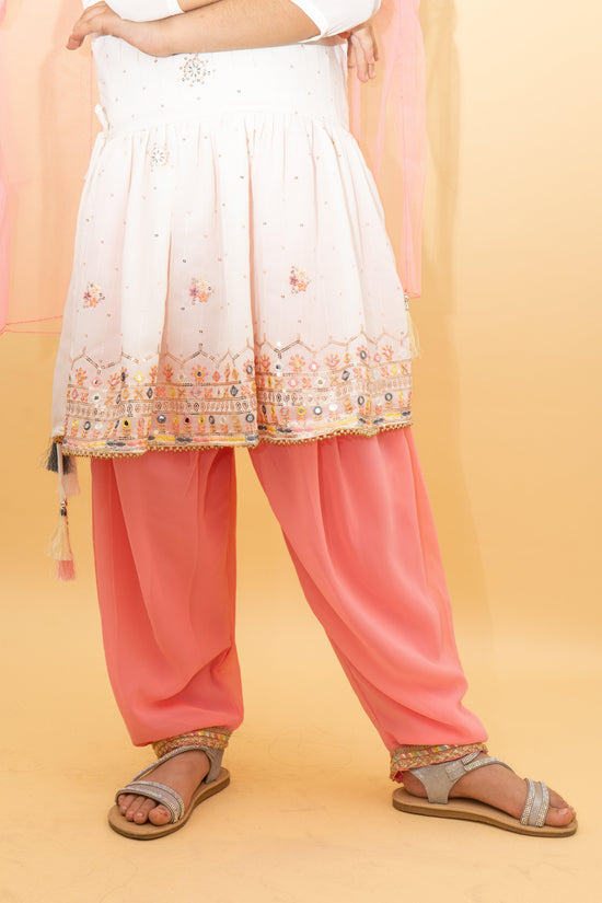 Cute Peach Girls Dhoti Set