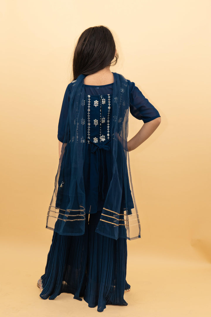 Sharara Set For Girls: Peacock Color Sharara Set With Embroidery