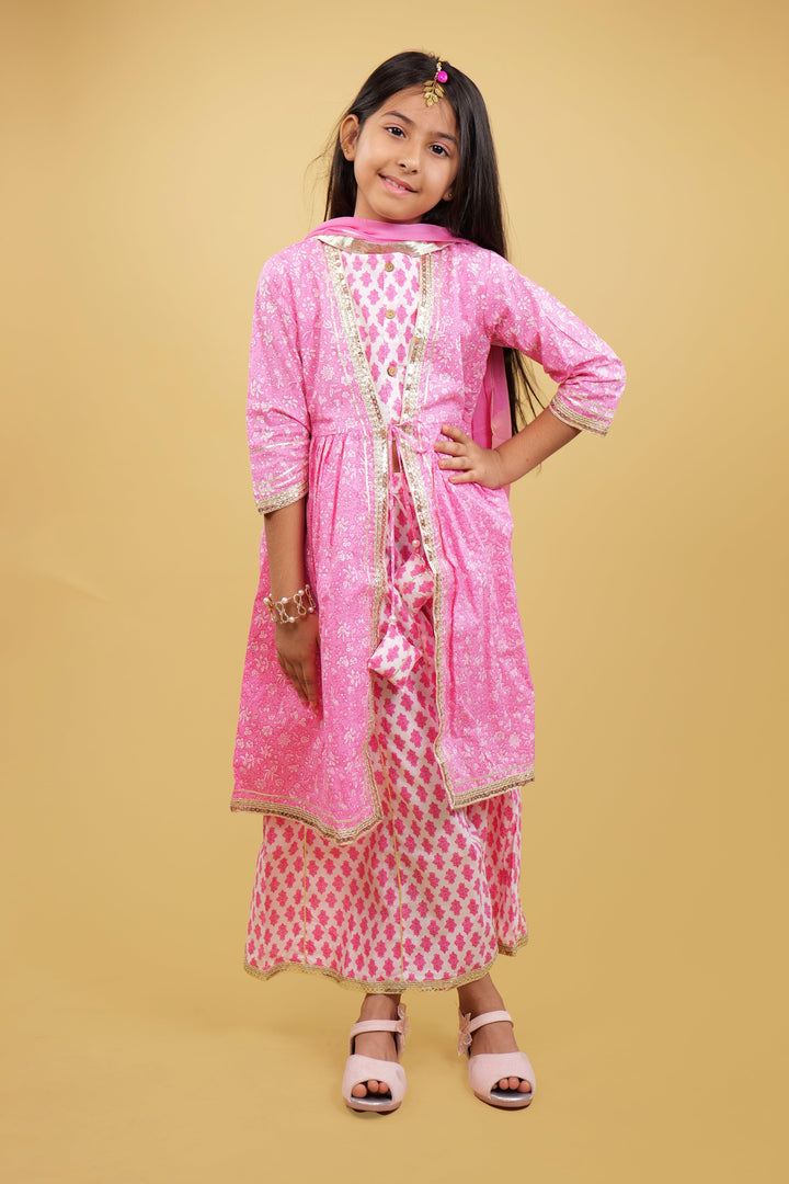 Printed Pink Girls Sharara Set