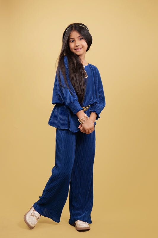 Co-Ord Sets For Girls: Shinning Royal Blue Kaftan Pattern Top with Pants