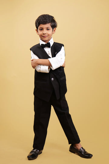 WaistCoat Sets For Boys: Black Coaty and Pants with Elegant White Shirt