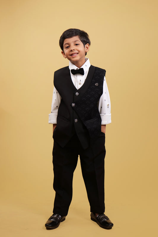 WaistCoat Sets For Boys: Black Coaty and Pants with Elegant White Shirt