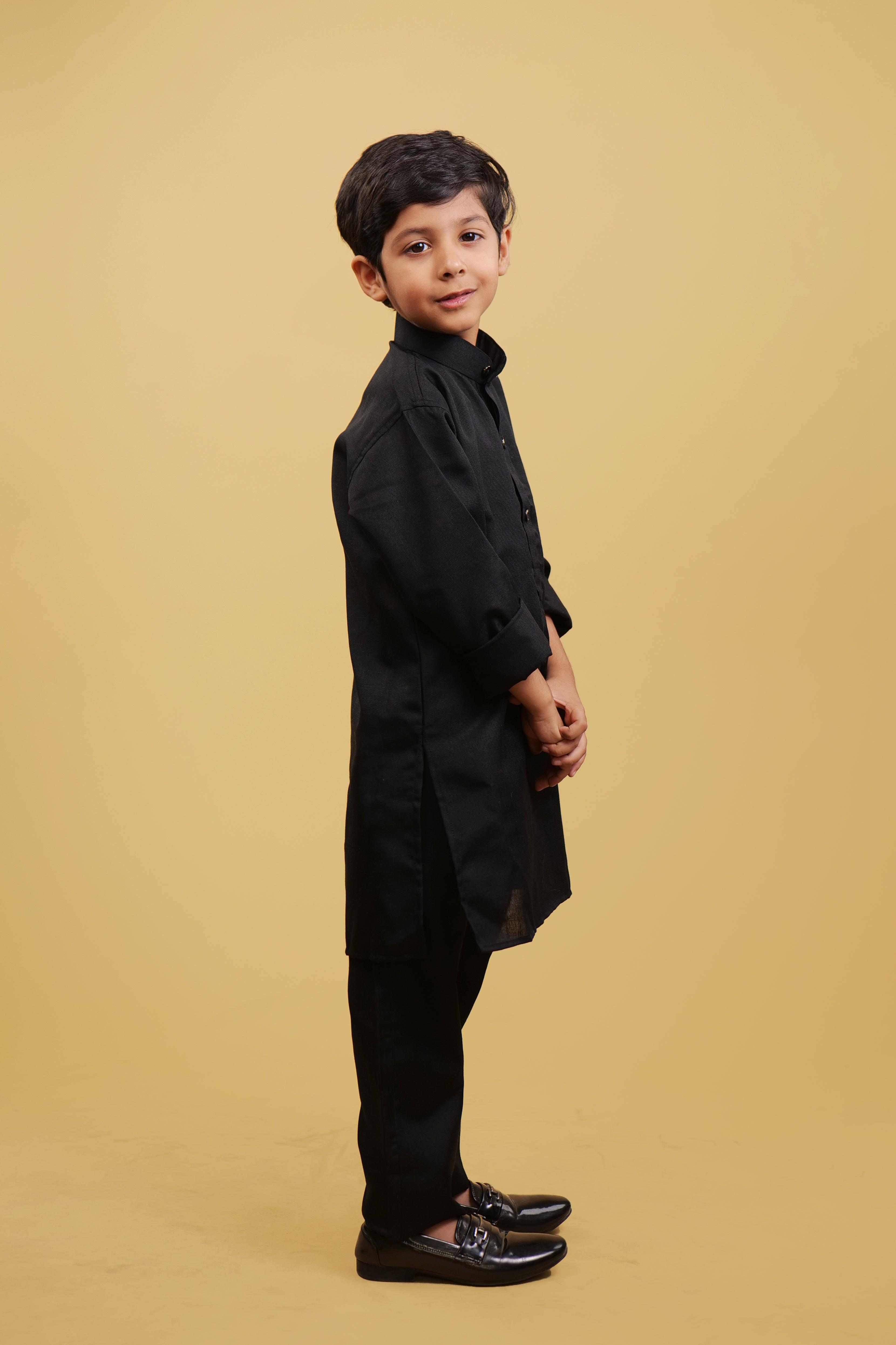 Glitterng Boys' Black Kurta Pajyma